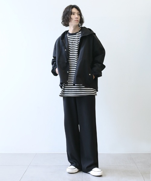 minsobi(ミンソビ)の「ルーズフィットボーダーTシャツ(Tシャツ/カットソー・メンズ・ブラック・FREE)」の10枚目の写真