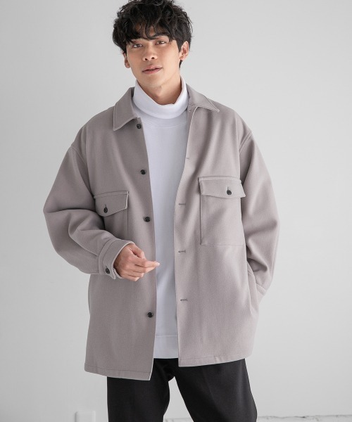 LOWRYS FARM（ローリーズファーム）の「ウーリーテックＢＩＧシャツジャケット　953808（テーラードジャケット・メンズ・ベージュ/ブルー/ネイビー・MEDIUM/LARGE）」の2枚目の写真