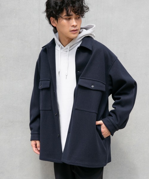 LOWRYS FARM（ローリーズファーム）の「ウーリーテックＢＩＧシャツジャケット　953808（テーラードジャケット・メンズ・ベージュ/ブルー/ネイビー・MEDIUM/LARGE）」の3枚目の写真