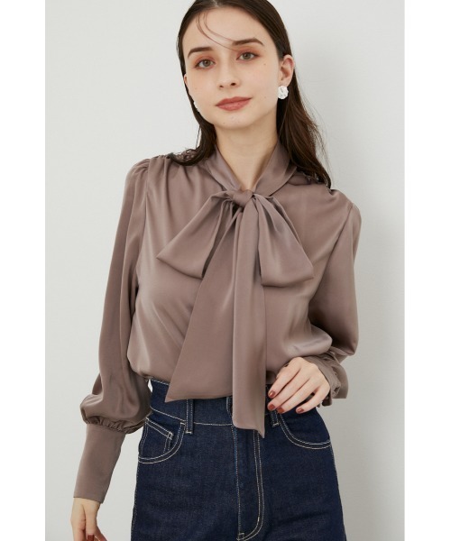 rienda（リエンダ）の「ボウタイパフスリーブブラウス（シャツ/ブラウス・レディース・ダークパープル/ブラウン系その他/グリーン系その他・FREE）」の3枚目の写真