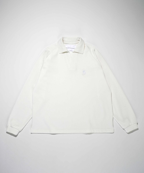 SUPERTHANKS（スーパーサンクス）の「リブ カットソー 刺繍ポイント スキッパーシャツ ビッグシルエット ■セットアップ対応■(ユニセックス)（Tシャツ/カットソー・メンズ・ホワイト/ライトベージュ/サックスブルー/ブラック・M/L/S）」の2枚目の写真