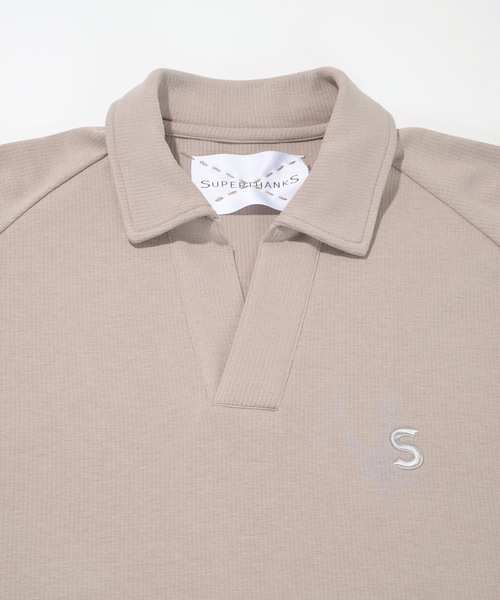 SUPERTHANKS（スーパーサンクス）の「リブ カットソー 刺繍ポイント スキッパーシャツ ビッグシルエット ■セットアップ対応■(ユニセックス)（Tシャツ/カットソー・メンズ・ホワイト/ライトベージュ/サックスブルー/ブラック・M/L/S）」の11枚目の写真