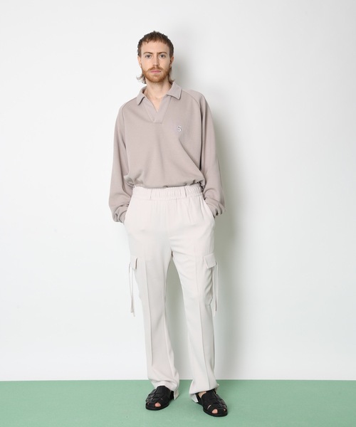 SUPERTHANKS（スーパーサンクス）の「リブ カットソー 刺繍ポイント スキッパーシャツ ビッグシルエット ■セットアップ対応■(ユニセックス)（Tシャツ/カットソー・メンズ・ホワイト/ライトベージュ/サックスブルー/ブラック・M/L/S）」の6枚目の写真