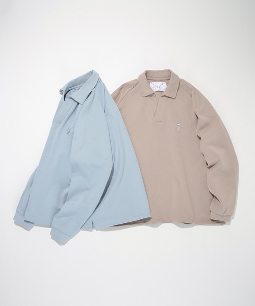 SUPERTHANKS（スーパーサンクス）の「リブ カットソー 刺繍ポイント スキッパーシャツ ビッグシルエット ■セットアップ対応■(ユニセックス)（Tシャツ/カットソー・メンズ・ホワイト/ライトベージュ/サックスブルー/ブラック・M/L/S）」の16枚目の写真