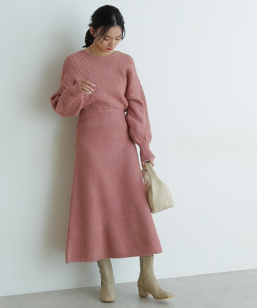 FREE'S MART(フリーズマート)の「◆前後2Wayケーブルカシュクールニットワンピース(ワンピース・レディース・ホワイト/ブラウン/ピンク・FREE)」の5枚目の写真