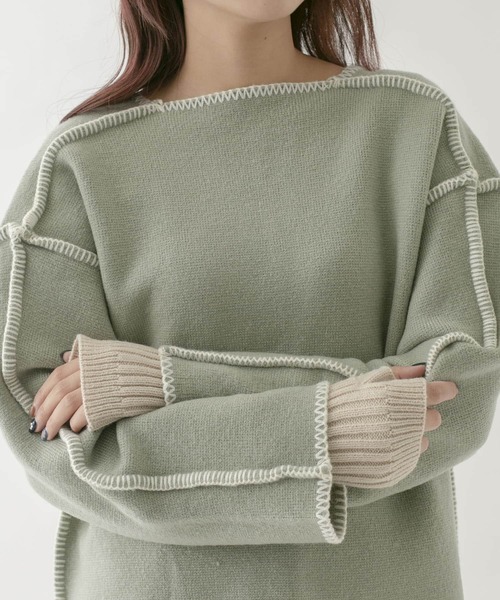 KBF(ケイビーエフ)の「ランダムリブアームウォーマー(手袋・レディース・ベージュ/ブラウン/グレー・ONE)」の4枚目の写真