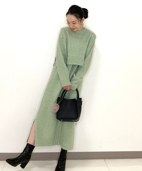 DRESKIP（ドレスキップ）の「◆【2点セット】ニットベスト×ニットワンピース（ワンピース・レディース・ダークブラウン/グレー/グリーン系・02/03）」の4枚目の写真