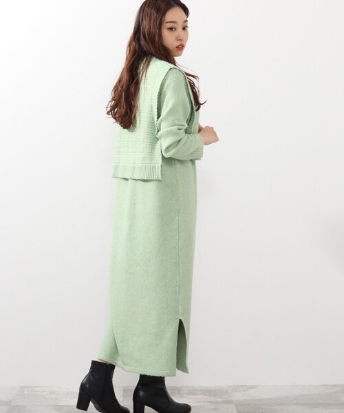DRESKIP（ドレスキップ）の「◆【2点セット】ニットベスト×ニットワンピース（ワンピース・レディース・ダークブラウン/グレー/グリーン系・02/03）」の16枚目の写真