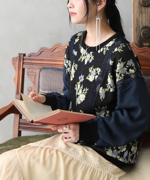 osharewalker（オシャレウォーカー）の「【廃盤】『シフォンスリーブ花柄ニット』（ニット/セーター・レディース・ブラック/ピンクベージュ・1/2）」の22枚目の写真