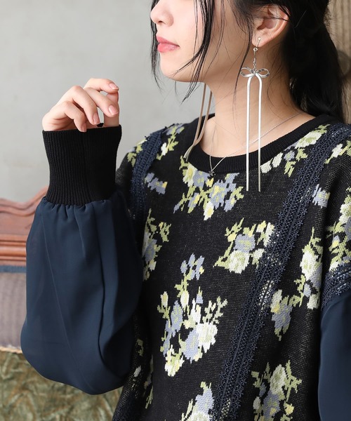 osharewalker（オシャレウォーカー）の「【廃盤】『シフォンスリーブ花柄ニット』（ニット/セーター・レディース・ブラック/ピンクベージュ・1/2）」の19枚目の写真