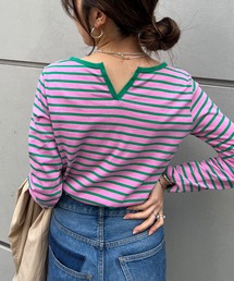 SHENERY | バックVボーダーカットソー(Tシャツ/カットソー)