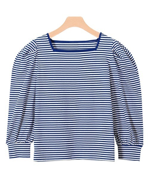 Pierrot（ピエロ）の「スクエアネックボーダーTシャツ（Tシャツ/カットソー・レディース・ブラック/ネイビー/レッド/イエロー・M/L）」の3枚目の写真