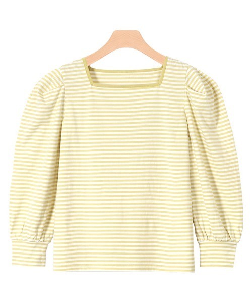 Pierrot（ピエロ）の「スクエアネックボーダーTシャツ（Tシャツ/カットソー・レディース・ブラック/ネイビー/レッド/イエロー・M/L）」の4枚目の写真