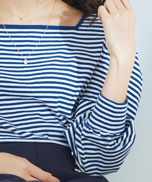 Pierrot（ピエロ）の「スクエアネックボーダーTシャツ（Tシャツ/カットソー・レディース・ブラック/ネイビー/レッド/イエロー・M/L）」の6枚目の写真