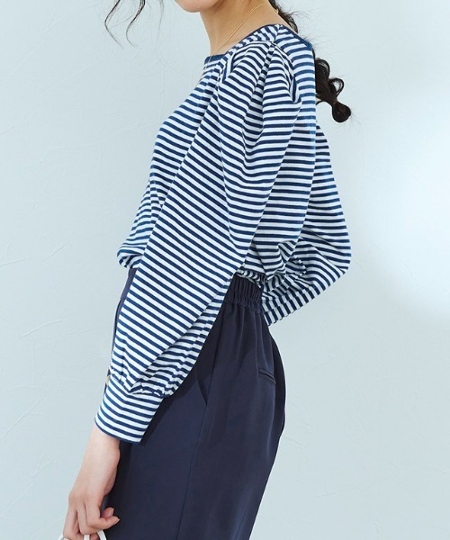 Pierrot（ピエロ）の「スクエアネックボーダーTシャツ（Tシャツ/カットソー・レディース・ブラック/ネイビー/レッド/イエロー・M/L）」の8枚目の写真