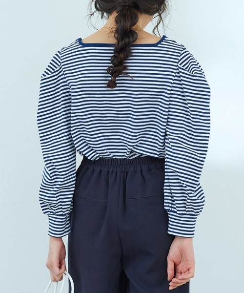 Pierrot（ピエロ）の「スクエアネックボーダーTシャツ（Tシャツ/カットソー・レディース・ブラック/ネイビー/レッド/イエロー・M/L）」の9枚目の写真