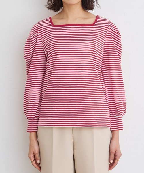 Pierrot（ピエロ）の「スクエアネックボーダーTシャツ（Tシャツ/カットソー・レディース・ブラック/ネイビー/レッド/イエロー・M/L）」の13枚目の写真