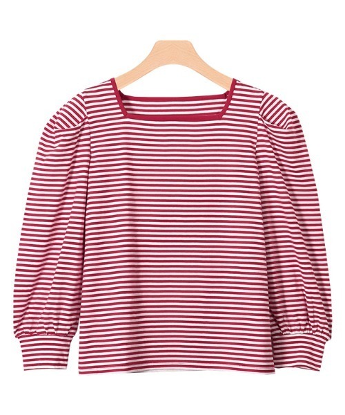 Pierrot（ピエロ）の「スクエアネックボーダーTシャツ（Tシャツ/カットソー・レディース・ブラック/ネイビー/レッド/イエロー・M/L）」の18枚目の写真