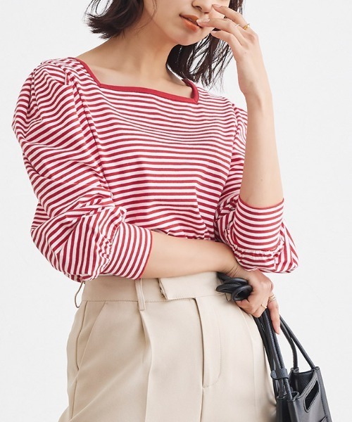 Pierrot(ピエロ)の「スクエアネックボーダーTシャツ(Tシャツ/カットソー・レディース・ブラック/ネイビー/レッド/イエロー・M/L)」の22枚目の写真