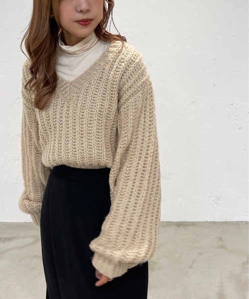 apres jour mignon（アプレジュールミニョン）の「ざっくり編みニット【ZOZOTOWN限定アイテム】（ニット/セーター・レディース・ブラック/グリーン/ライトベージュ・X-LARGE/フリー）」の13枚目の写真