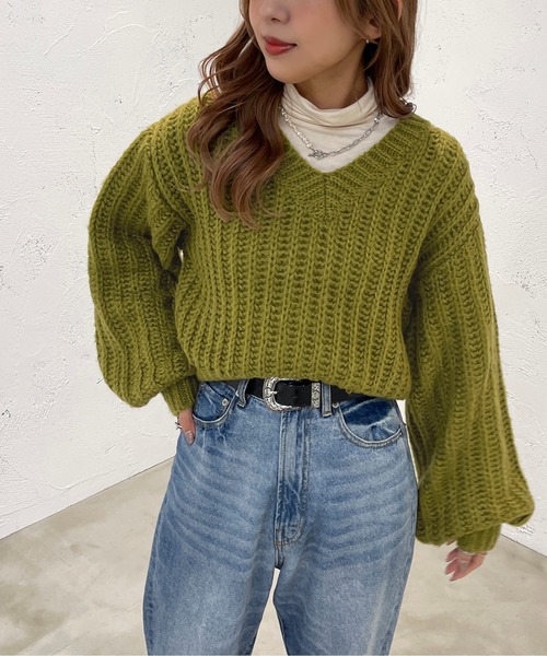 apres jour mignon（アプレジュールミニョン）の「ざっくり編みニット【ZOZOTOWN限定アイテム】（ニット/セーター・レディース・ブラック/グリーン/ライトベージュ・X-LARGE/フリー）」の18枚目の写真