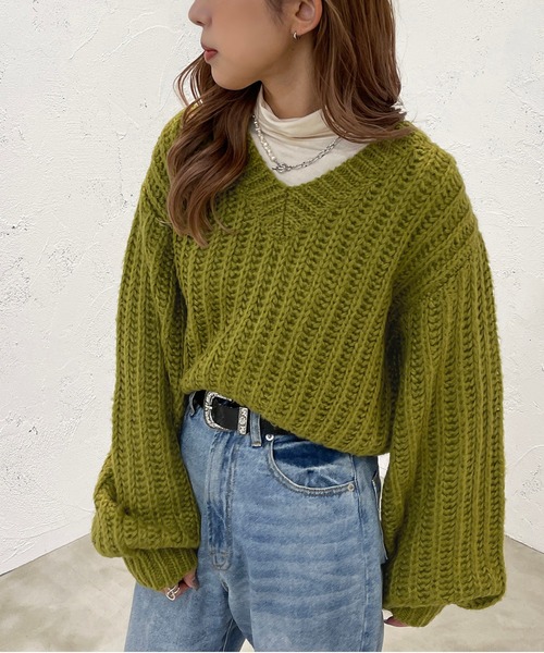 apres jour mignon（アプレジュールミニョン）の「ざっくり編みニット【ZOZOTOWN限定アイテム】（ニット/セーター・レディース・ブラック/グリーン/ライトベージュ・X-LARGE/フリー）」の19枚目の写真