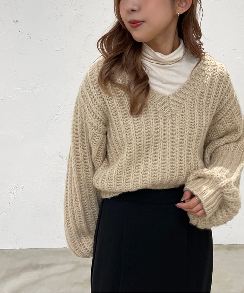 apres jour mignon（アプレジュールミニョン）の「ざっくり編みニット【ZOZOTOWN限定アイテム】（ニット/セーター・レディース・ブラック/グリーン/ライトベージュ・X-LARGE/フリー）」の12枚目の写真