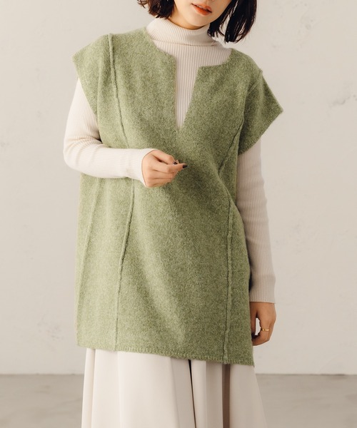 fupel（フぺル）の「キーネックMIXニットベスト（ベスト・レディース・ダークブラウン/ライトグリーン・SMALL/MEDIUM）」の8枚目の写真