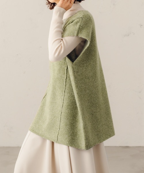 fupel（フぺル）の「キーネックMIXニットベスト（ベスト・レディース・ダークブラウン/ライトグリーン・SMALL/MEDIUM）」の3枚目の写真