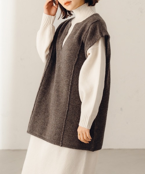 fupel（フぺル）の「キーネックMIXニットベスト（ベスト・レディース・ダークブラウン/ライトグリーン・SMALL/MEDIUM）」の15枚目の写真