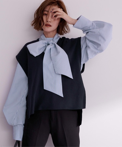 UR'S(ユアーズ)の「Vネックニットベスト(ベスト・レディース・ネイビー/ブラック/アイボリー・M/S/L)」の3枚目の写真