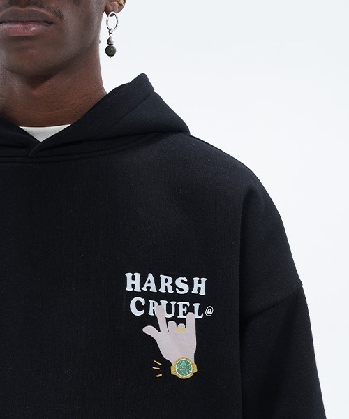 HARSH AND CRUEL(ハーシュアンドクルーエル)の「ポッププリント プルオーバーパーカー HC22SS05【Harsh and Cruel】(パーカー・メンズ・ブラック/ライトグレー・M/L/S/XL)」の16枚目の写真