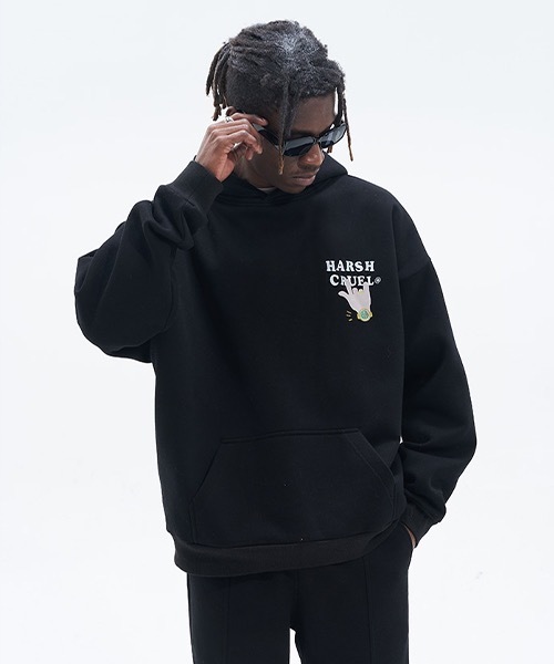 HARSH AND CRUEL(ハーシュアンドクルーエル)の「ポッププリント プルオーバーパーカー HC22SS05【Harsh and Cruel】(パーカー・メンズ・ブラック/ライトグレー・M/L/S/XL)」の5枚目の写真