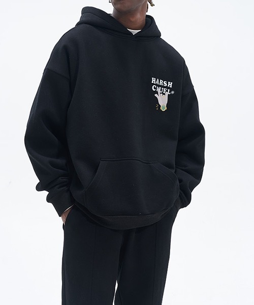 HARSH AND CRUEL(ハーシュアンドクルーエル)の「ポッププリント プルオーバーパーカー HC22SS05【Harsh and Cruel】(パーカー・メンズ・ブラック/ライトグレー・M/L/S/XL)」の3枚目の写真