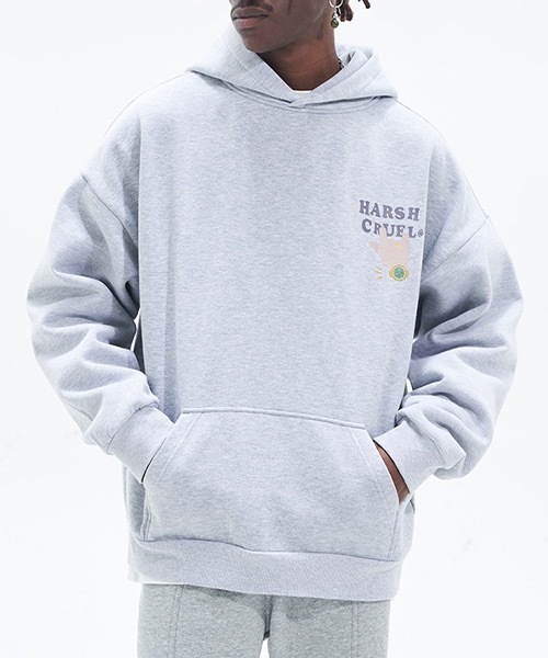 HARSH AND CRUEL(ハーシュアンドクルーエル)の「ポッププリント プルオーバーパーカー HC22SS05【Harsh and Cruel】(パーカー・メンズ・ブラック/ライトグレー・M/L/S/XL)」の4枚目の写真