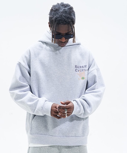 HARSH AND CRUEL(ハーシュアンドクルーエル)の「ポッププリント プルオーバーパーカー HC22SS05【Harsh and Cruel】(パーカー・メンズ・ブラック/ライトグレー・M/L/S/XL)」の6枚目の写真