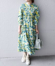 SHIPS any:〈ウォッシャブル〉Longchamp フラワー プリント シャツ ワンピース◇