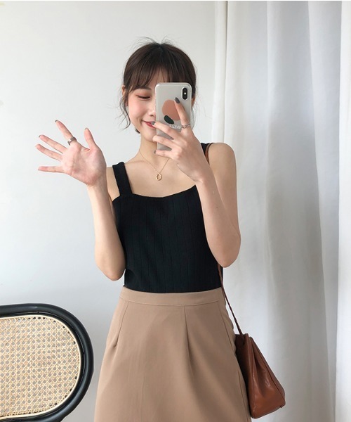 yuue' ( wear )（ユーイ）の「シンプルリブニットタンクトップ（タンクトップ・レディース・ホワイト/ブラック/カーキ/ライトベージュ・FREE）」の10枚目の写真