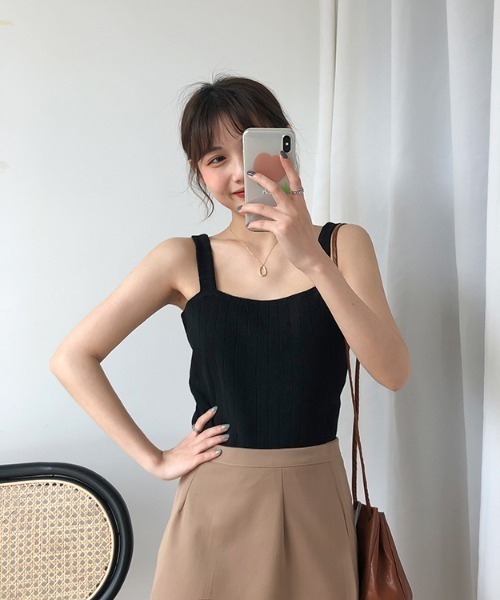 yuue' ( wear )（ユーイ）の「シンプルリブニットタンクトップ（タンクトップ・レディース・ホワイト/ブラック/カーキ/ライトベージュ・FREE）」の11枚目の写真