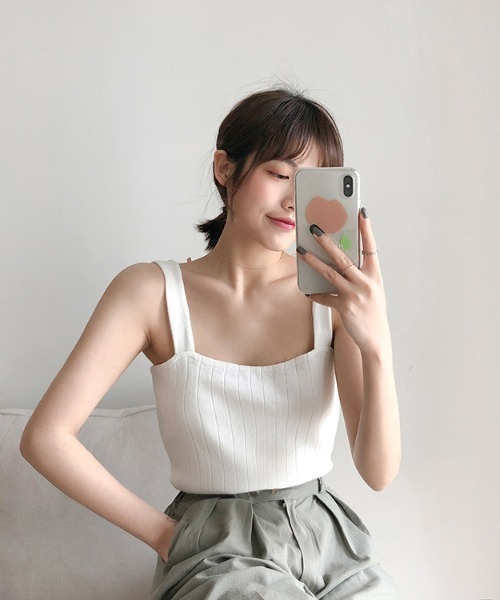 yuue' ( wear )（ユーイ）の「シンプルリブニットタンクトップ（タンクトップ・レディース・ホワイト/ブラック/カーキ/ライトベージュ・FREE）」の12枚目の写真