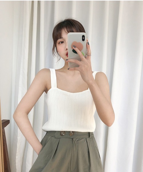 yuue' ( wear )（ユーイ）の「シンプルリブニットタンクトップ（タンクトップ・レディース・ホワイト/ブラック/カーキ/ライトベージュ・FREE）」の15枚目の写真
