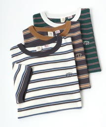 Salong hameu（サロン ハミュー）の「USAコットン　ワンポイント刺繍マルチボーダーリンガーTシャツ（Tシャツ/カットソー・メンズ）」