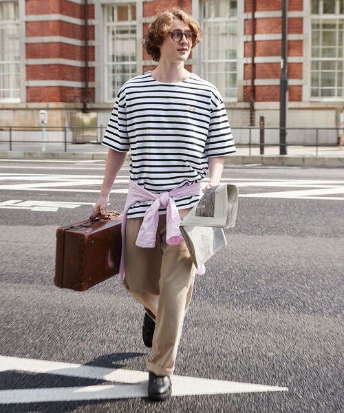 PENNEYS(ぺニーズ)の「PENNEYS/ペニーズ 別注 THE FOX ロゴ ワッペン&チェーン刺繍ワンポイント バスクボーダー ルーズ半袖Tシャツ(Tシャツ/カットソー・レディース・ホワイト系/グリーン系/ネイビー系/ブルー系/ブラック系/グリーン系2/ネイビー系2・M/L)」の21枚目の写真