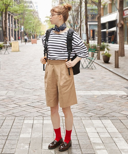 PENNEYS(ぺニーズ)の「PENNEYS/ペニーズ 別注 THE FOX ロゴ ワッペン&チェーン刺繍ワンポイント バスクボーダー ルーズ半袖Tシャツ(Tシャツ/カットソー・レディース・ホワイト系/グリーン系/ネイビー系/ブルー系/ブラック系/グリーン系2/ネイビー系2・M/L)」の12枚目の写真