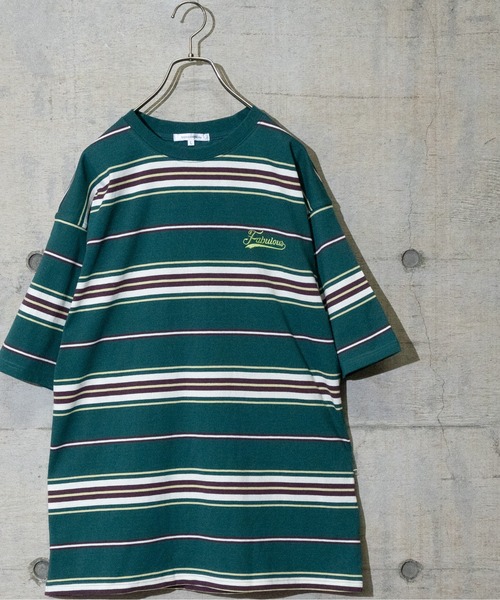 JOHN'S CLOSET(ジョンズクローゼット)の「【13】マルチボーダー胸刺繍Tシャツ(Tシャツ/カットソー・メンズ・ブラック/グリーン/オフホワイト/ホワイト/ブラック系その他/パープル・MEDIUM/LARGE)」の5枚目の写真