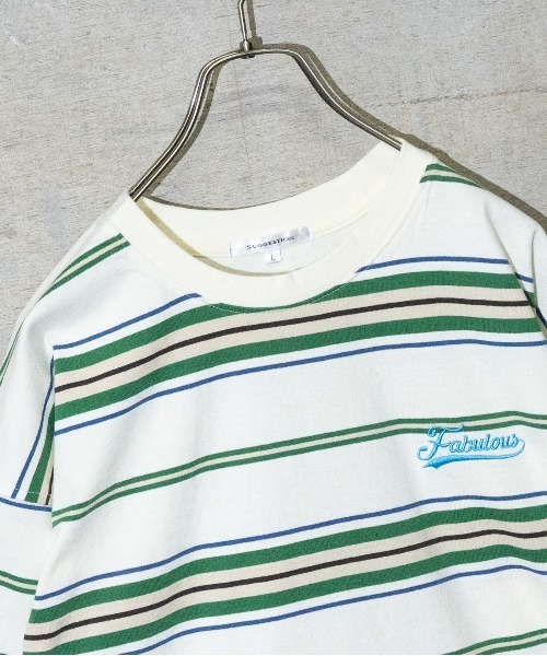 JOHN'S CLOSET(ジョンズクローゼット)の「【13】マルチボーダー胸刺繍Tシャツ(Tシャツ/カットソー・メンズ・ブラック/グリーン/オフホワイト/ホワイト/ブラック系その他/パープル・MEDIUM/LARGE)」の9枚目の写真