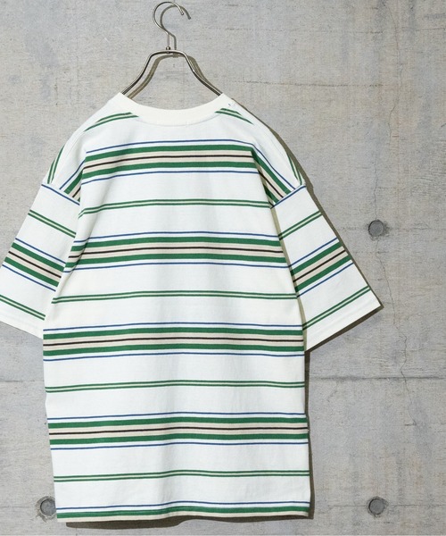 JOHN'S CLOSET(ジョンズクローゼット)の「【13】マルチボーダー胸刺繍Tシャツ(Tシャツ/カットソー・メンズ・ブラック/グリーン/オフホワイト/ホワイト/ブラック系その他/パープル・MEDIUM/LARGE)」の12枚目の写真