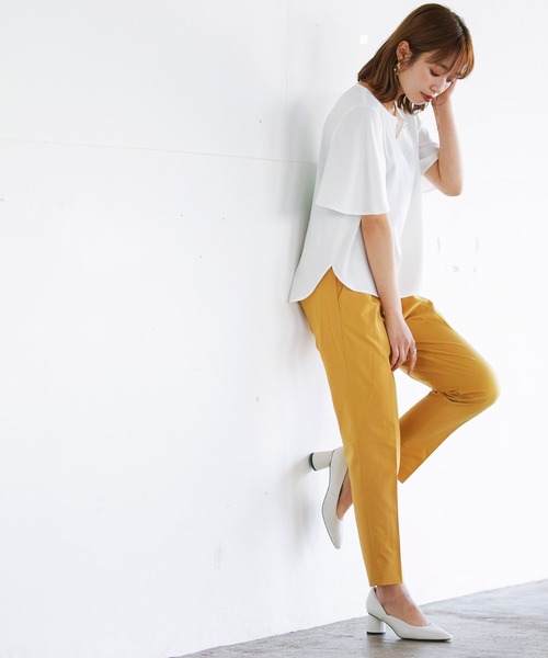 WHITE JOOLA（ホワイトジョーラ）の「【手洗いできる♪】PrimeFle日本製生地使用・紫外線防止＆撥水＆接触冷感＆ストレッチ！テーパードカラーパンツ（その他パンツ・レディース・ブルー/ピンク/ブラック/マスタード/ホワイト/グリーン/パープル・61/58/67/64）」の6枚目の写真