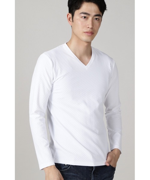 HIGH STREET（ハイストリート）の「HIGH STREET∴RAPIモノグラム調ジャージVネック（Tシャツ/カットソー・メンズ・カーキ/アイボリー/ブラック・LL/L/M）」の2枚目の写真