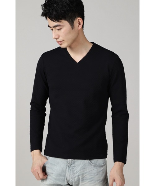 HIGH STREET（ハイストリート）の「HIGH STREET∴RAPIモノグラム調ジャージVネック（Tシャツ/カットソー・メンズ・カーキ/アイボリー/ブラック・LL/L/M）」の3枚目の写真